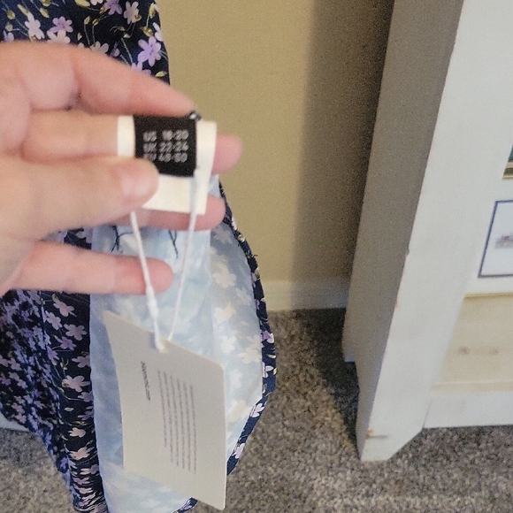 BloomChic Navy and Lavender Floral Dress short sleeve, elastic waist Sz18/20 - Picture 3 of 5